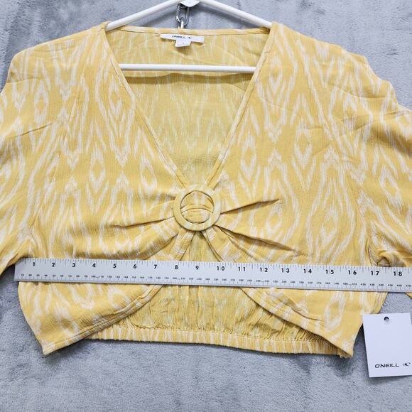 NEW O'Neill Top Womens L Yellow White Sylas Isabella Ikat Crop Viscose Boho - Picture 8 of 10